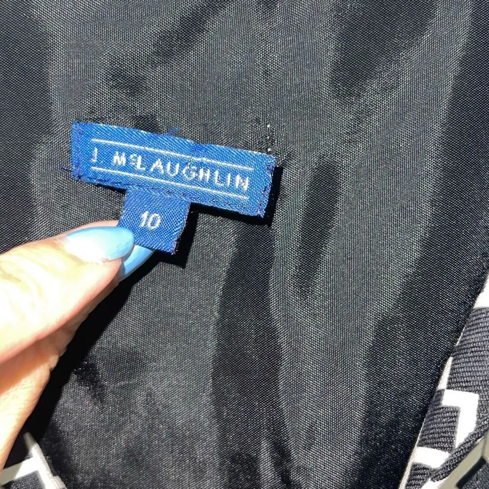 J. McLaughlin Womens Geo Collared Silk Wool Blend Midi Dress Black White Size 10 - Image 5