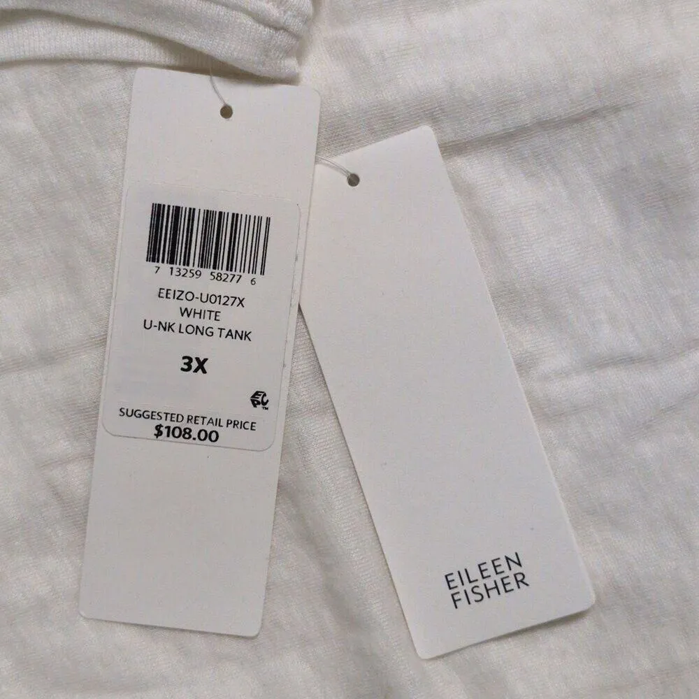 NWT Eileen Fisher White Organic Linen Jersey U Neck Long Sleeveless Tank Size 3X - Image 6