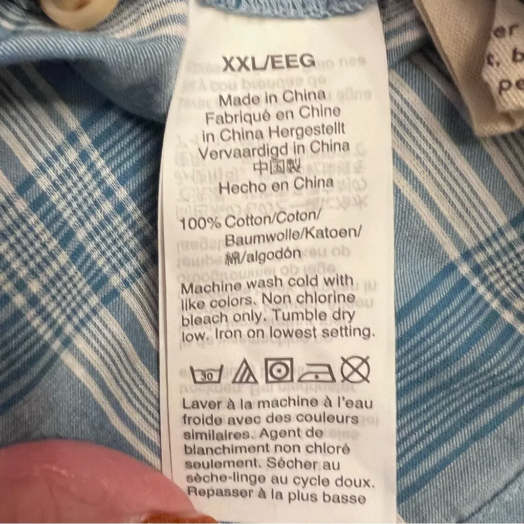 Madewell Ruffle-Neck Colwell Plaid Cotton Top in Ashby Plaid Ocean Wave Size XXL - Image 16