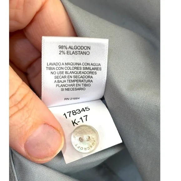 Foxcroft NYC Womens Button Up Cotton Stretch Non-Iron Shirt sz L Silver Tailored - Image 6