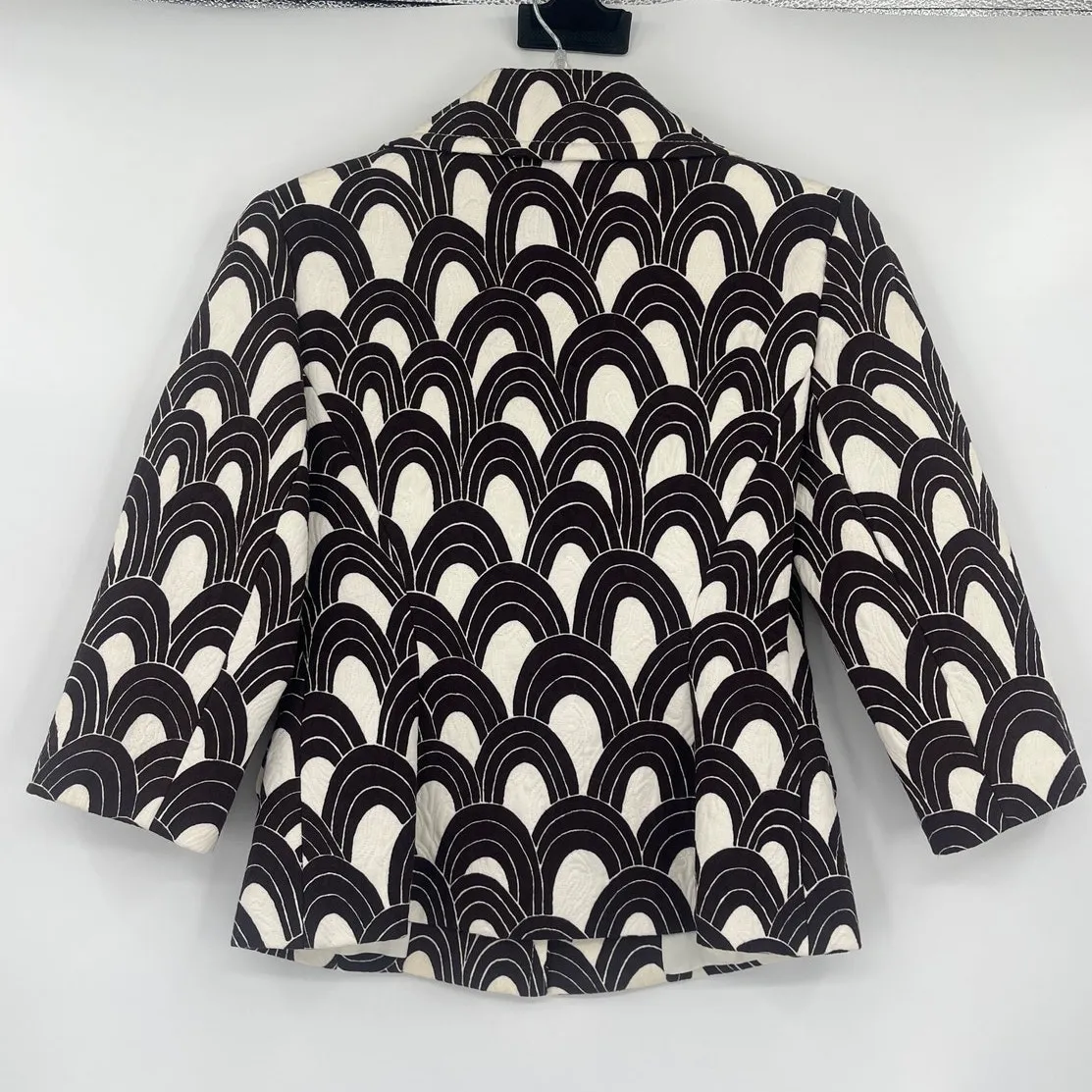 Trina Turk Art Deco Quilted Womens Blazer Sz 2 Jewel Retro Y2K Glam Brown Crop - Image 7