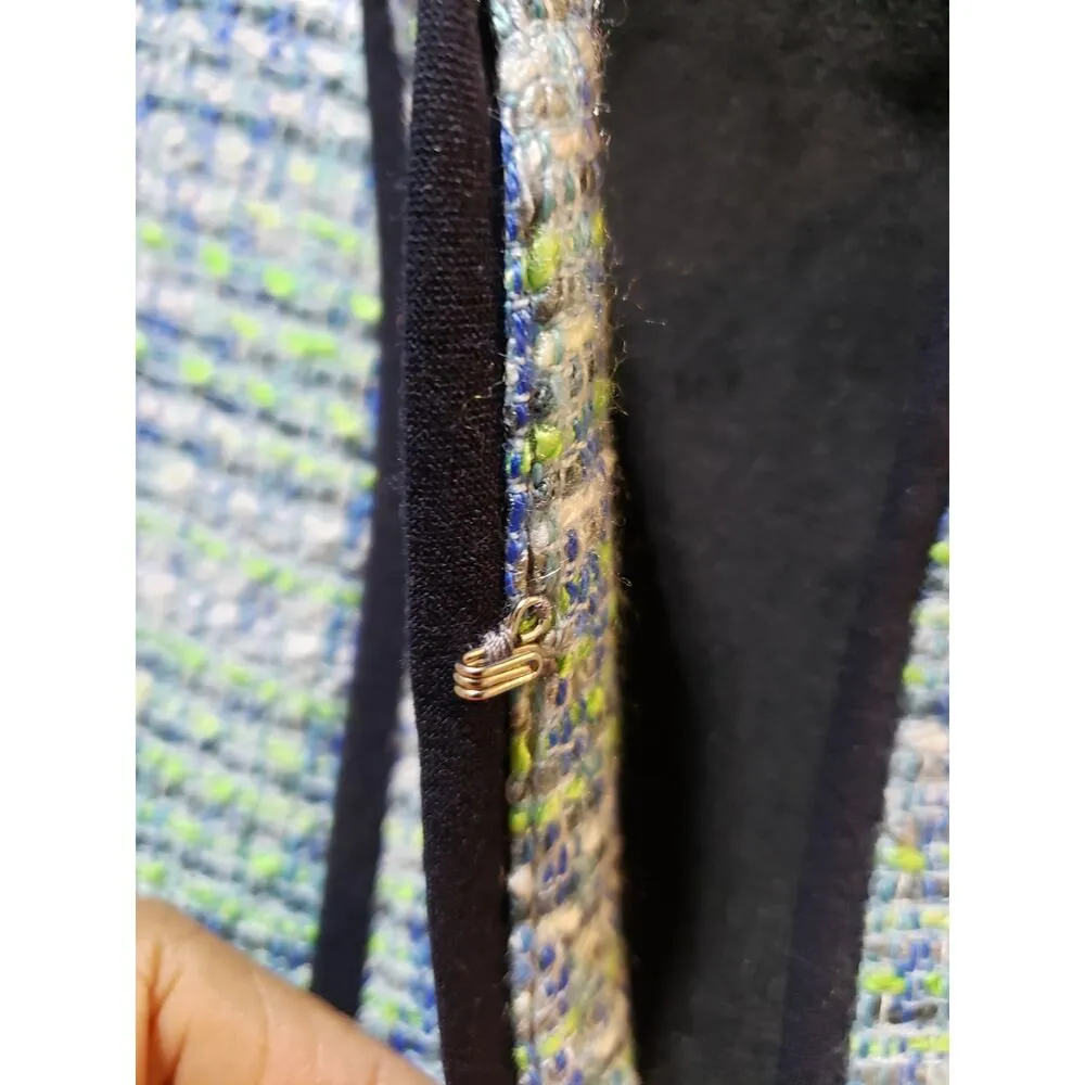 Requirements Women's Size 12 Tweed Blazer Blue Green Black Trim Hook Front - Image 6