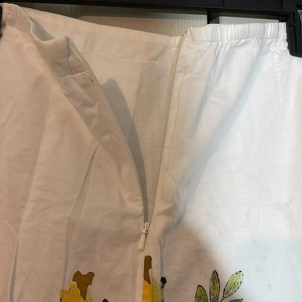 Orvis Retro Style A Line White Floral Cotton Skirt XS - Image 12