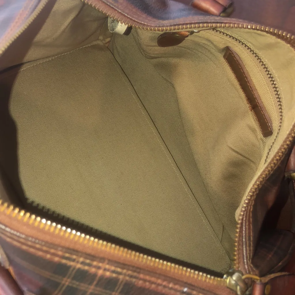 RALPH LAUREN Brown Green Tartan Plaid Boston Weekend Travel Duffle Bag Speedy - Image 13