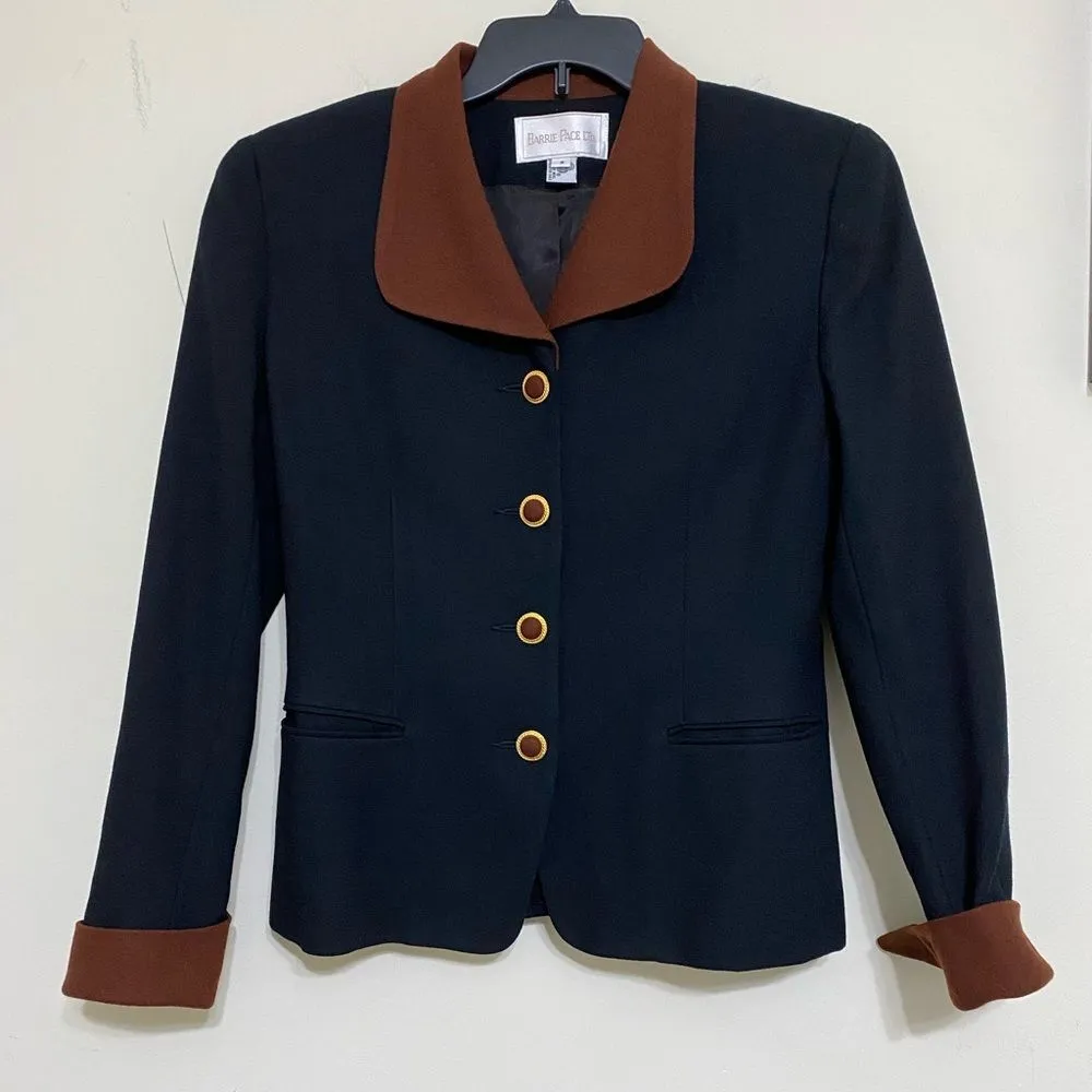 Barrie Pace LTD Vintage 100% Pure Wool Jacket Blazer Button Pocket Black size 8 - Image 7