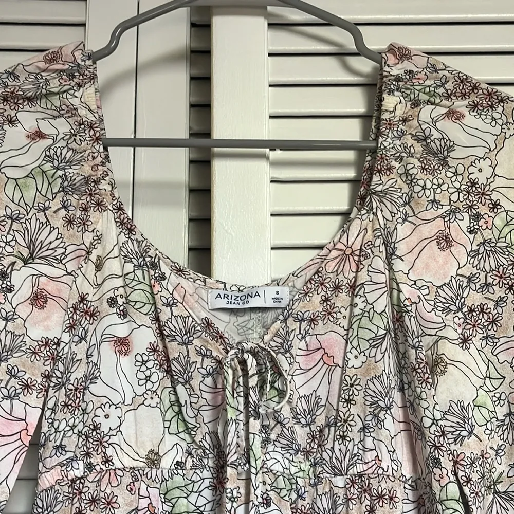 Arizona Cream Floral Sundress 3/4 Sleeve Scoop Neck - Image 2