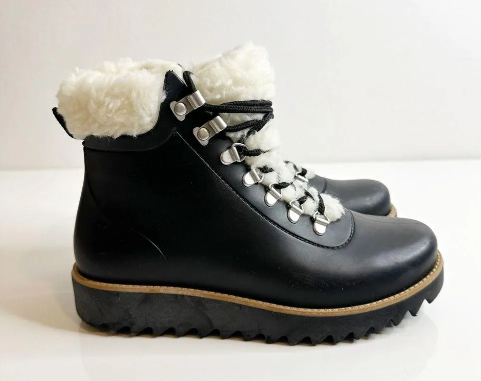 Anthropologie Bernardo Wiley Sherpa Lace Up Rubber Rain Boot in Black Women's 6 - Image 5