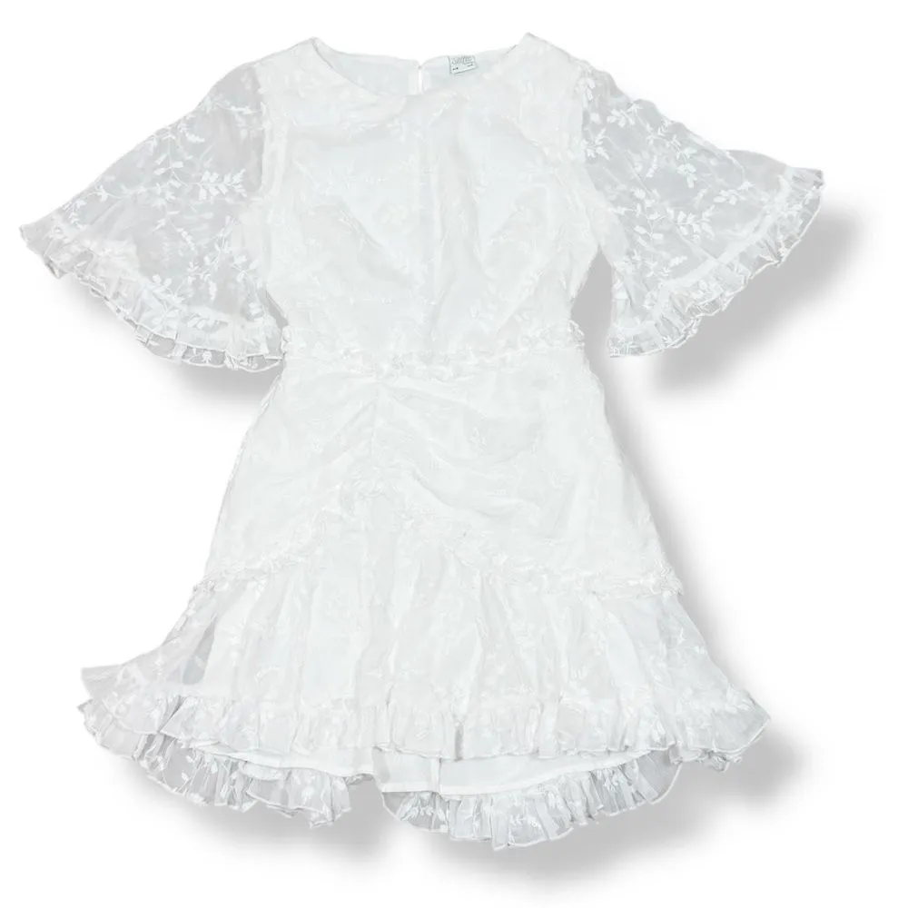 Selfie Leslie‎ Leona Embroidered Chiffon Frill Trim Mini Dress White Small - Image 15