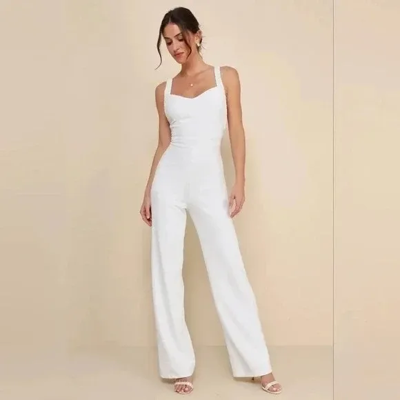 Lulus Love Aglow White Pearl Beaded Sleeveless Straight Leg Jumpsuit Size XL - Image 13