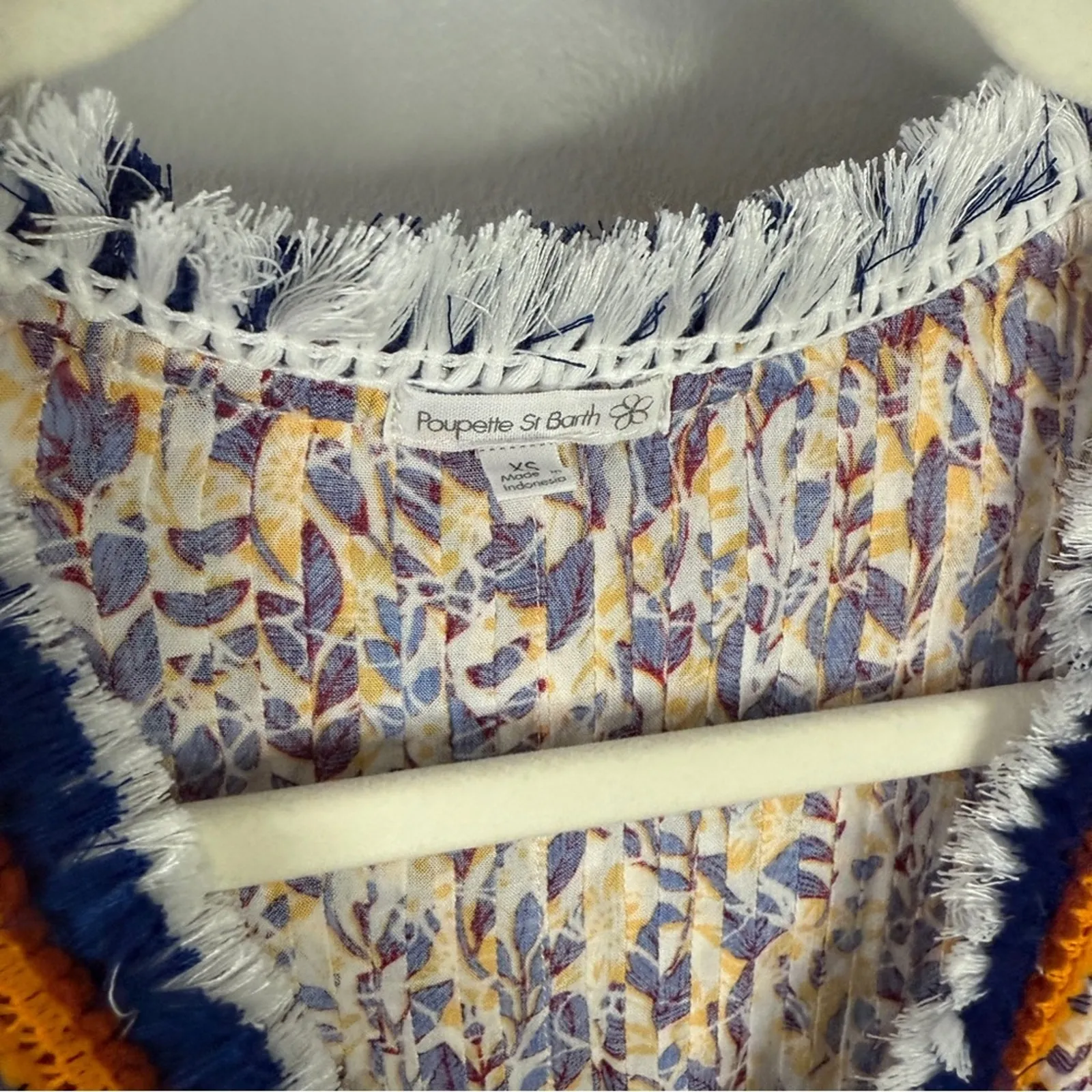 Poupette St Barth Sasha Mini Dress XS Blue Floral Crochet Boho Resort EUC - Image 4