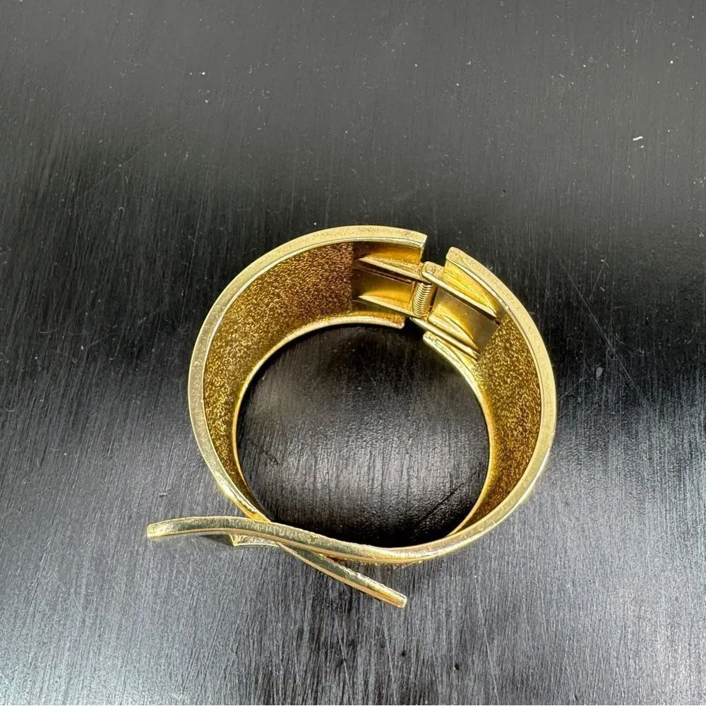 Gold Metal Black Rhinestone Cross Cuff Bracelet Chunky Wide - Image 8