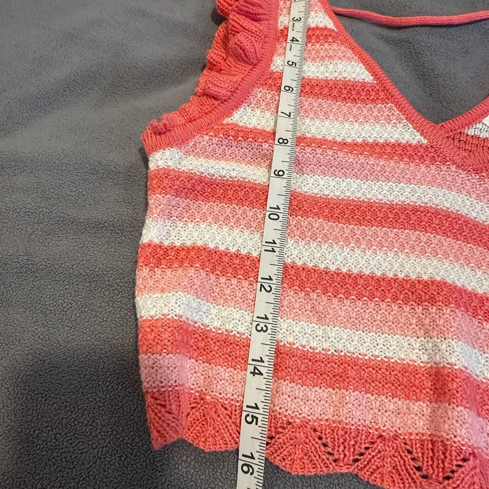 NWOT Steve Madden Crochet Cropped Top Large Striped Coral & White Cap Sleeve - Image 4