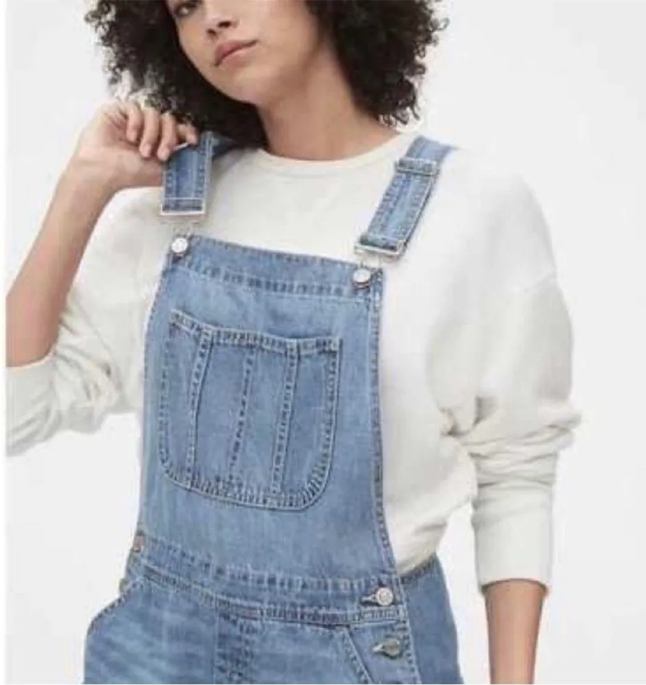Gap Denim overalls wide leg light indigo cargo style size small - Image 3
