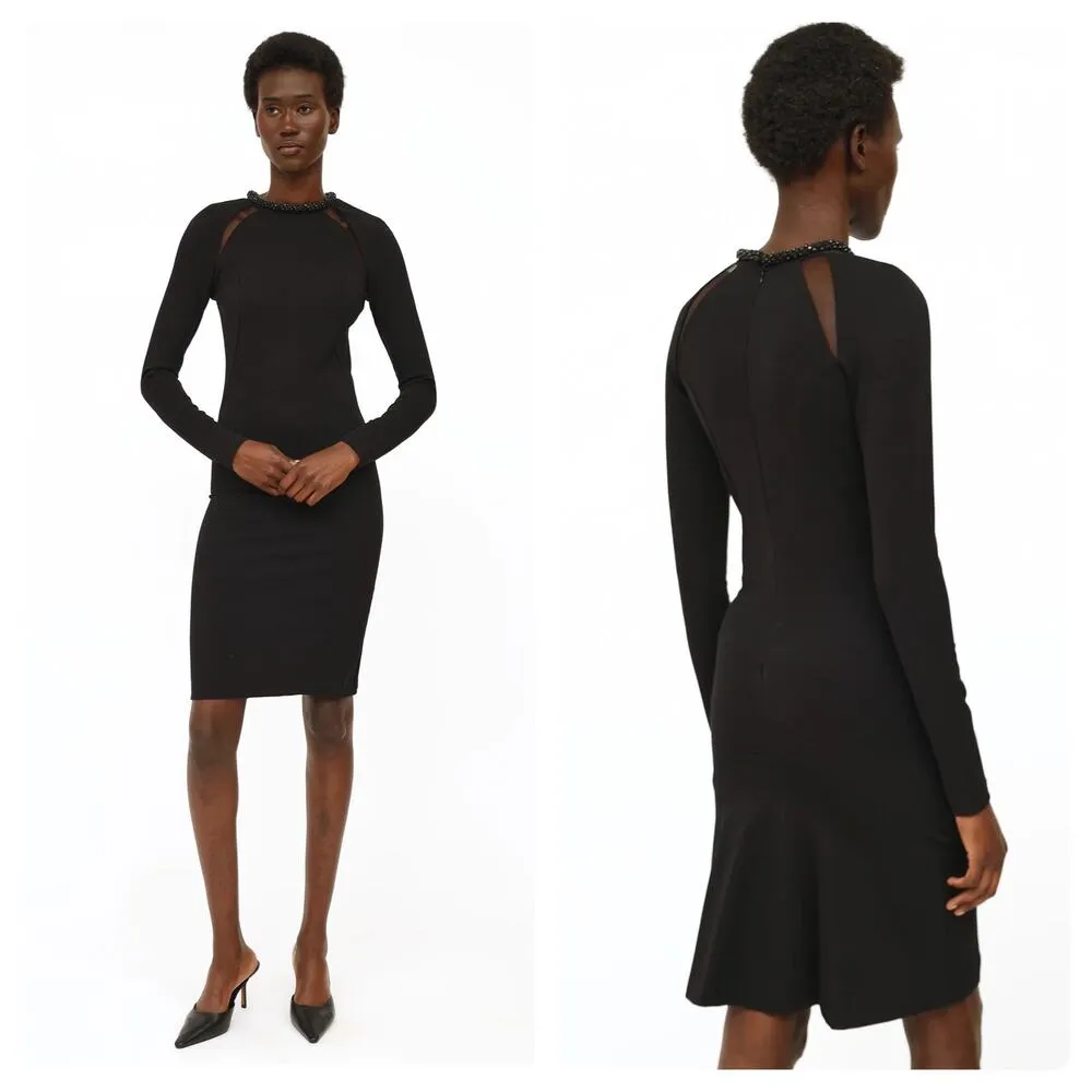 Stella McCartney Black Embellished Neck Mesh Insert Knee Length Dress Size 44 - Image 3