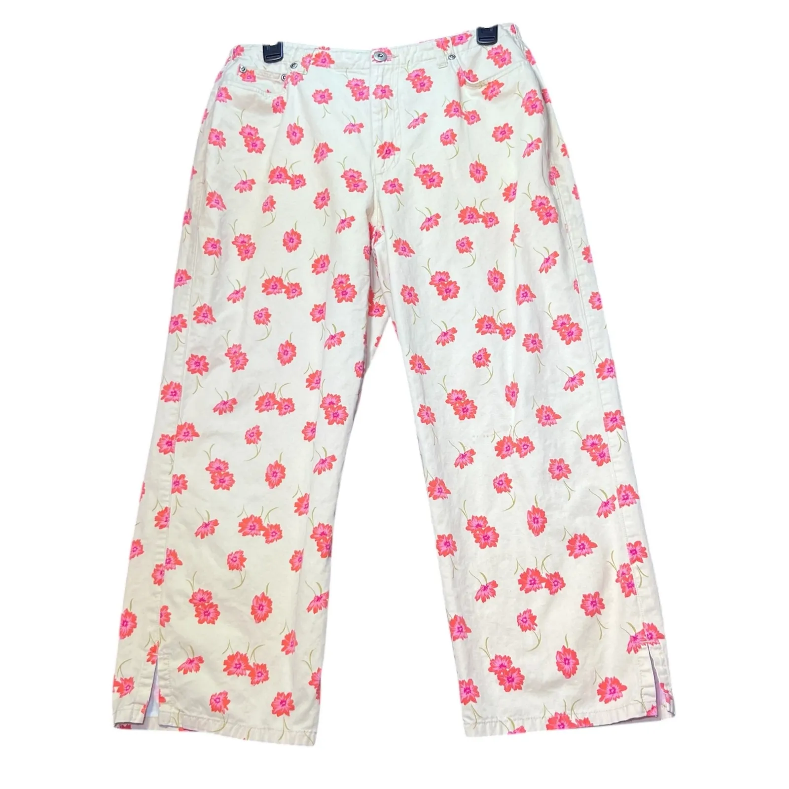 Liz Claiborne Floral Print Pants Womens 12 Cream with Pink Flowers Casual Boho - Image 2