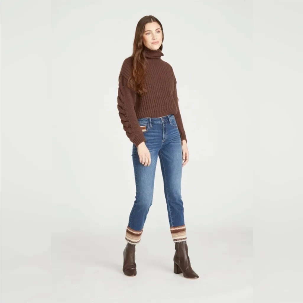 Driftwood Colette Straight Crop Jeans w/ Brown Tapestry Embroidered Cuff | 28 - Image 3