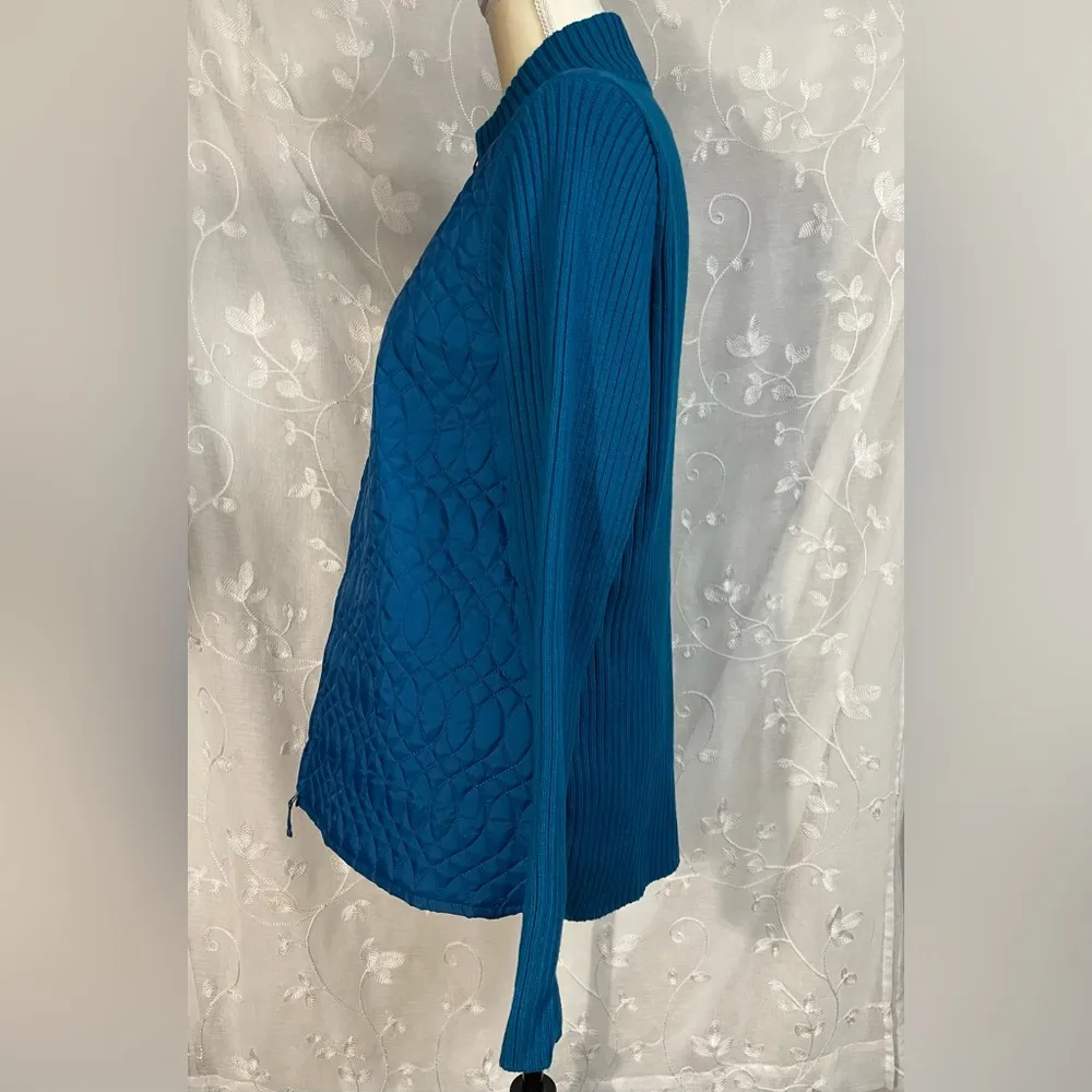 Peter Martin Woman Bright Blue Zipper Front Sweater Jacket Quilted Ribbed Sz 1X - Image 9