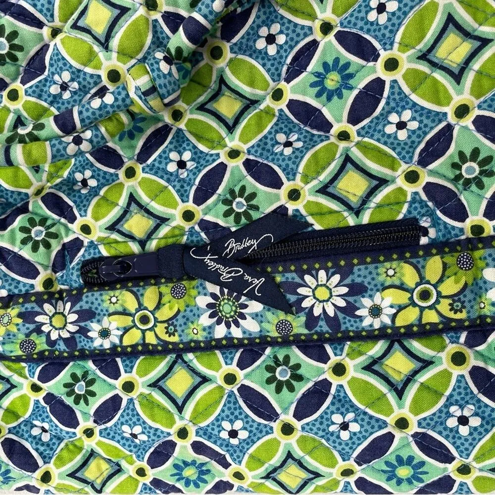 Vera Bradley Green & Blue Floral Fabric Backpack Bag Drawstring Boho Daisy - Image 4
