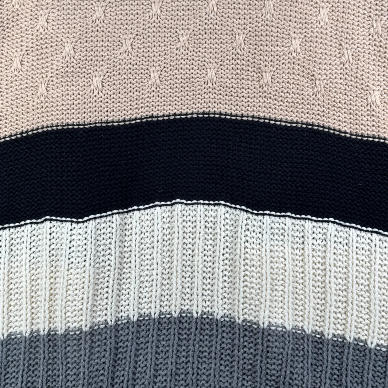 Umgee Cardigan‎ Sweater Women Striped Knit Open Front Cream Gray Neutral Medium - Image 5