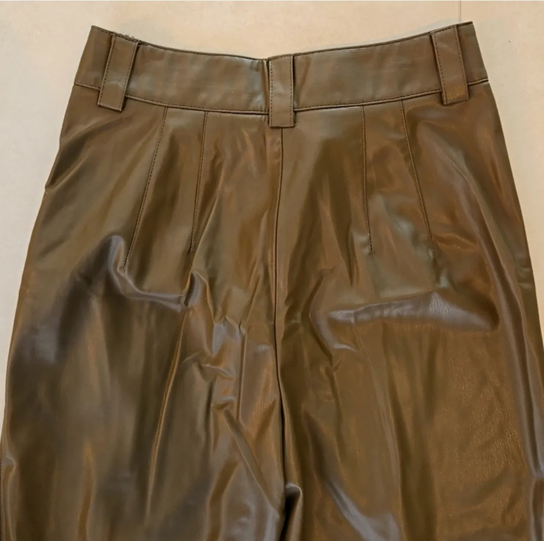 ZARA  High Waist Straight Leg Brown Faux Leather Pants - Image 6