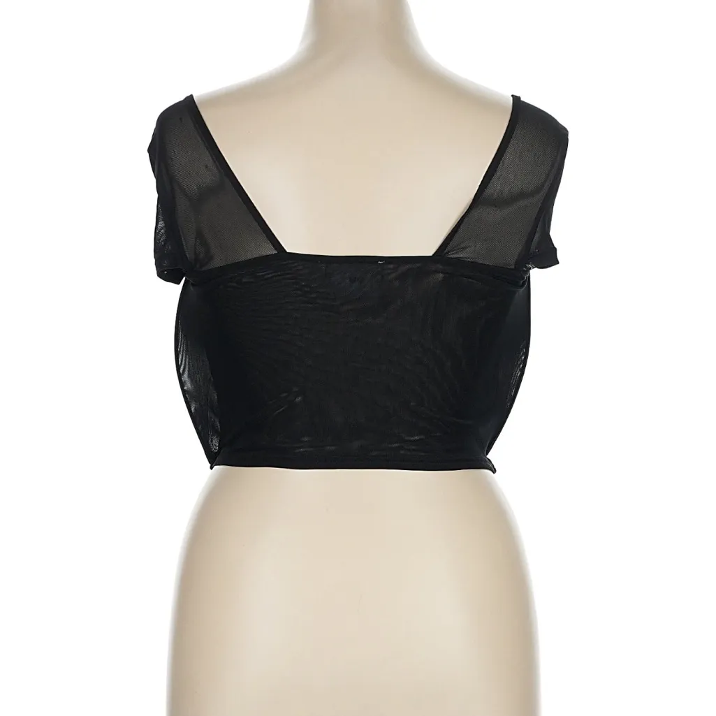 Black Sheer Studded Corset Top Size 1X - Image 4