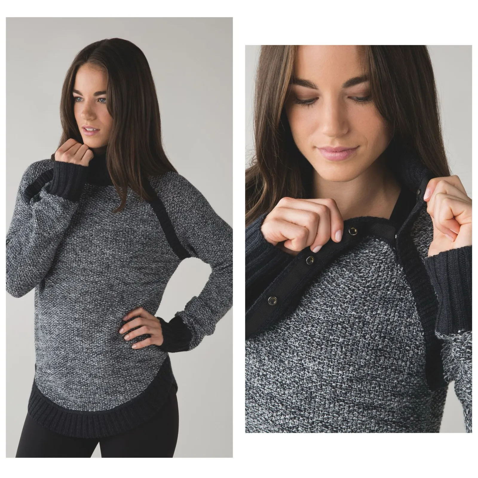 Lululemon Passage To Prana Sweater Merino Wool Pullover Snap Collar Gray Workout - Image 2