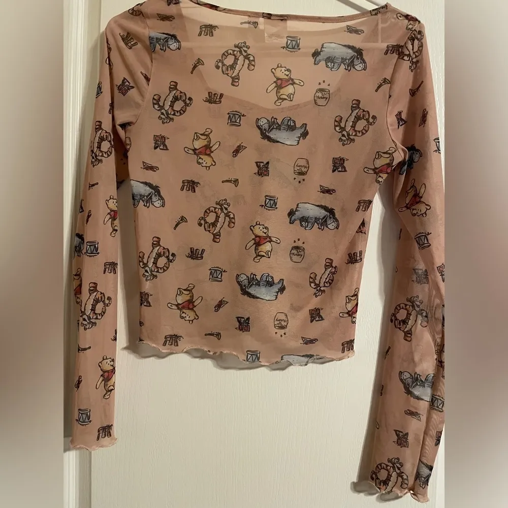 Disney Winnie The Pooh Sheer Mesh Lettuce Hem Long Sleeve Top Sz Medium - Image 2