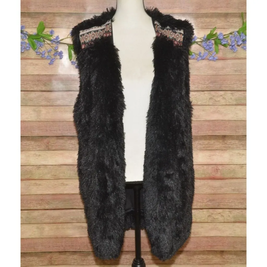 L Love Boutique Black Furry Shaggy Long Open Front Sweater Vest Womens Size 2XL - Image 4