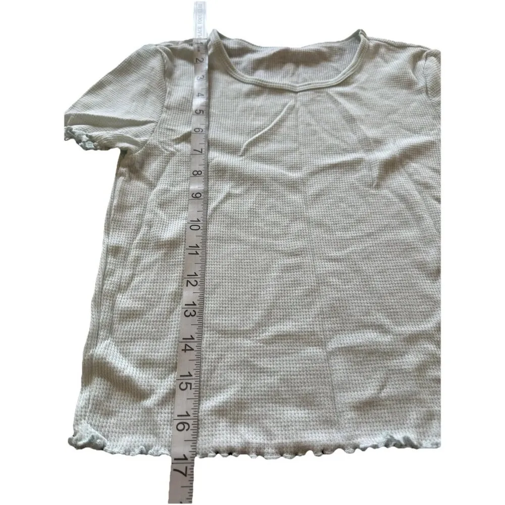 American Eagle Y2K Cropped T-Shirt Sheer Lettuce Trim Boho Summer Sz S Aqua Blue - Image 5