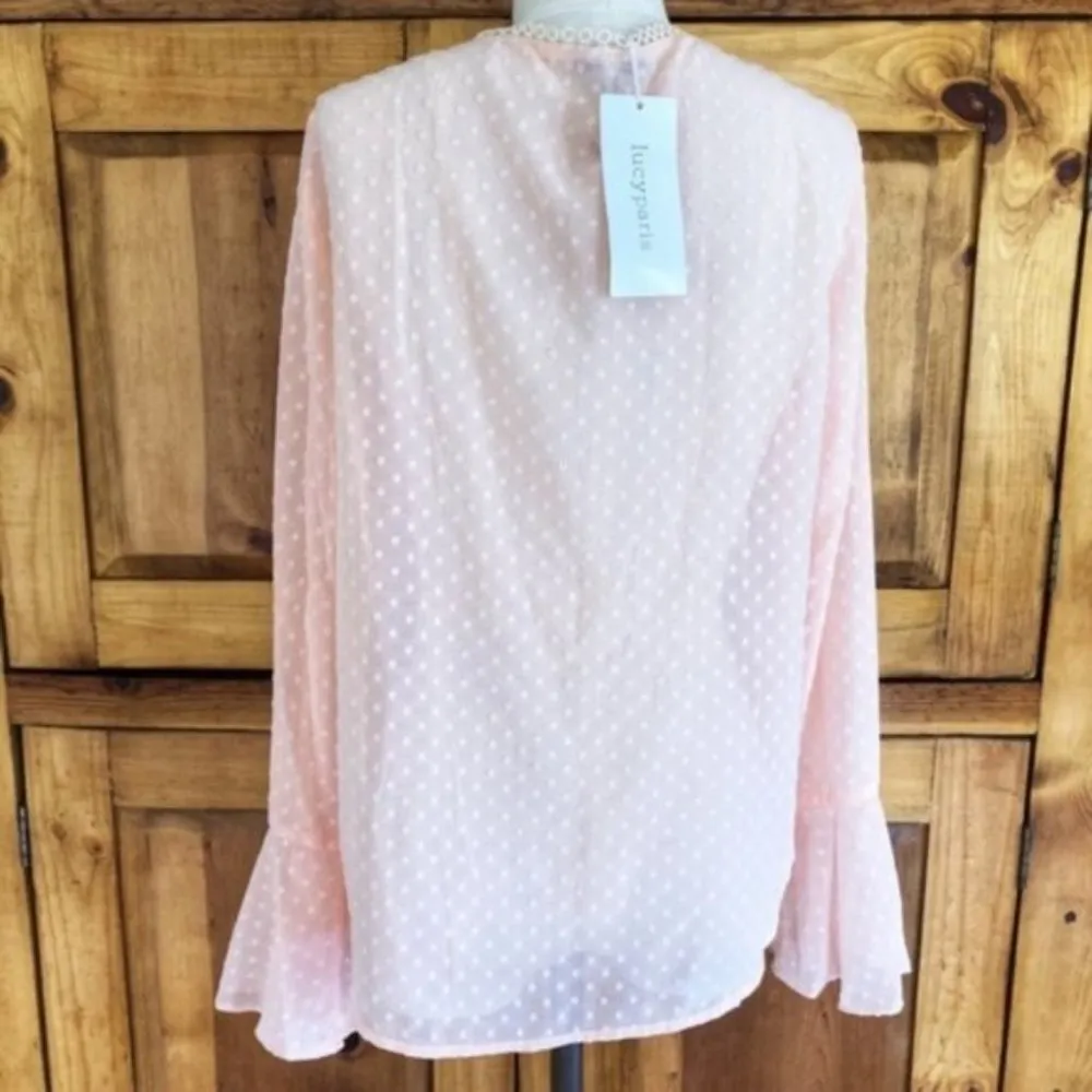 Lucy Paris Blouse S NWT Swiss Polka Dot Sheer Pink - Image 7