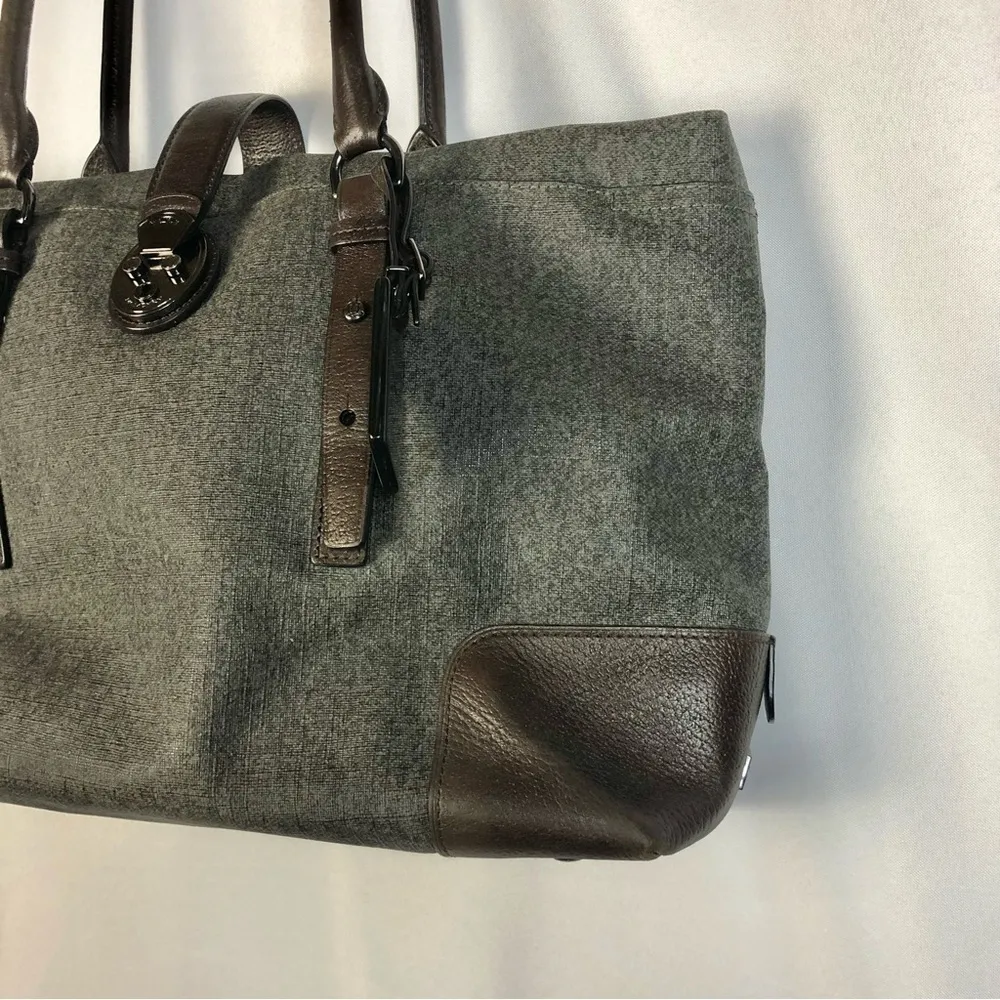 Tumi Villa Viverone Gray & Brown Leather Trimmed Business Tote - Image 3
