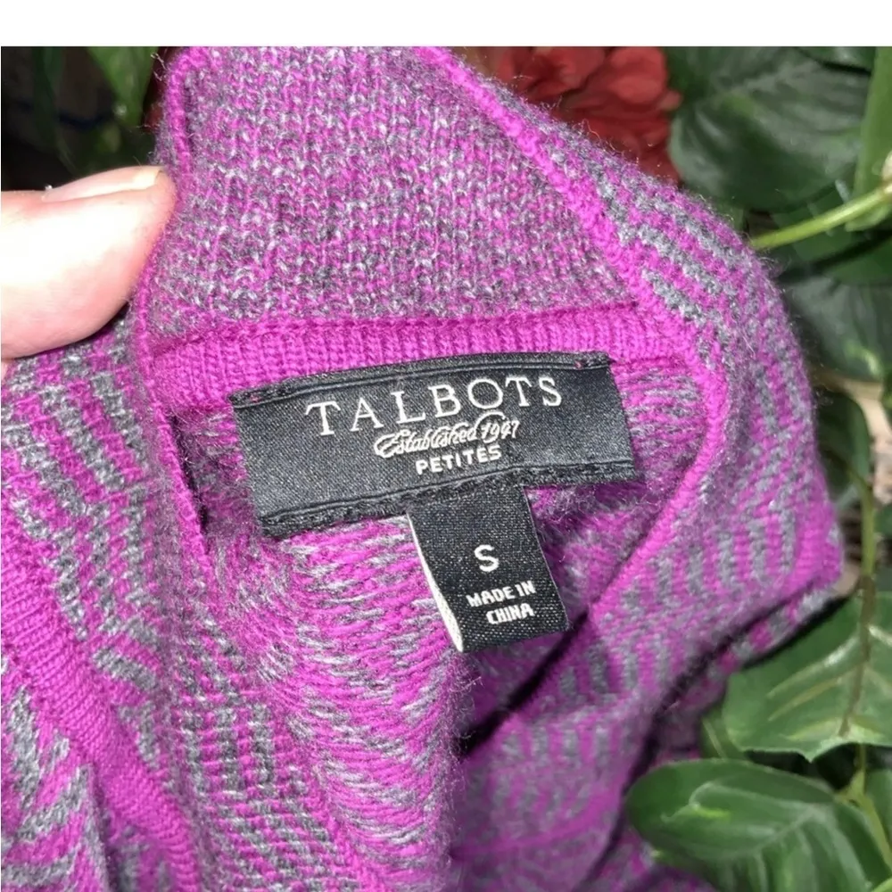 Talbots Purple Chevron Open Front Angora Lambs Wool Cashmere Cardigan Sweater S - Image 11