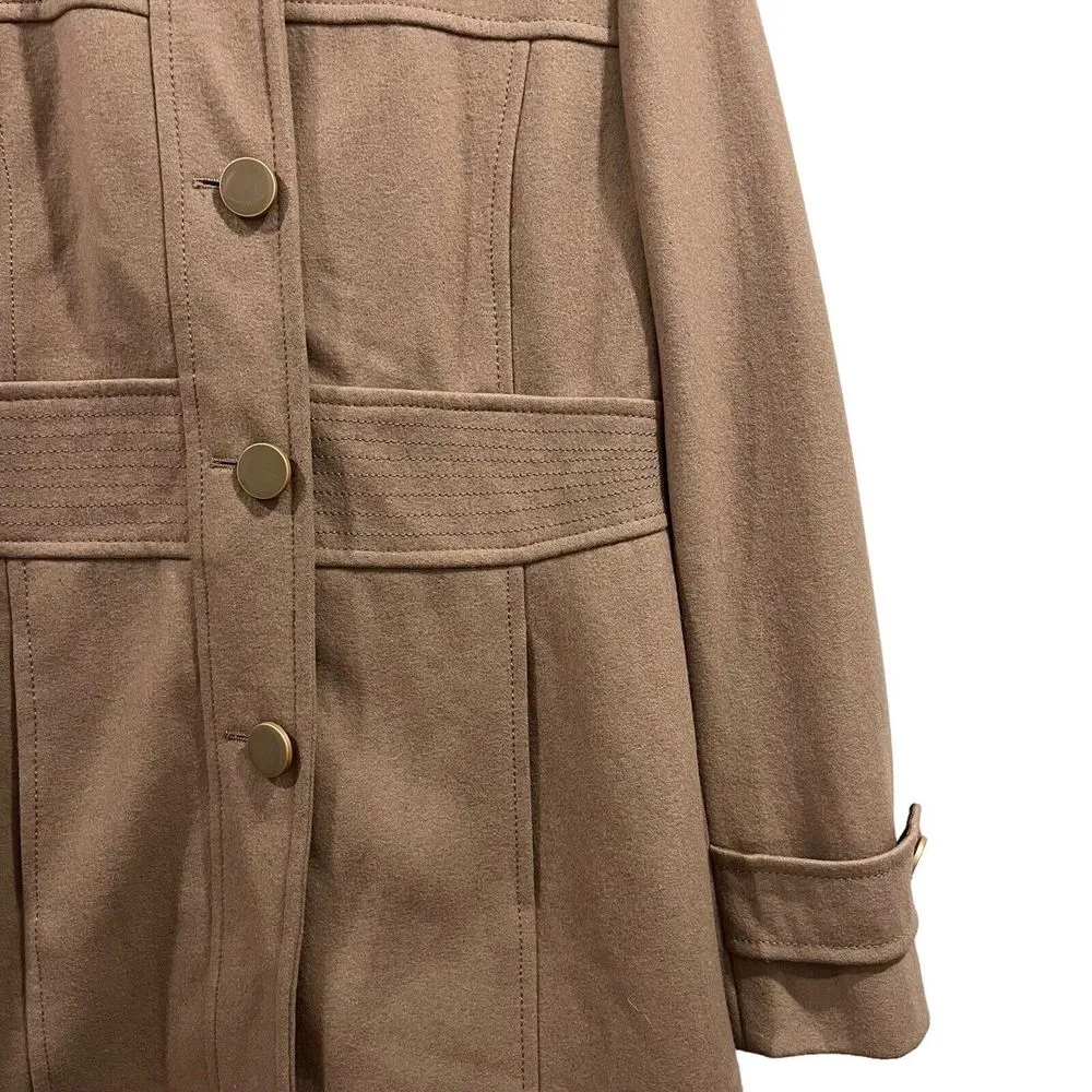 Kenneth Cole  NY Womens Single Breasted Large Button Tan Wool Blend Peacoat Sz 10 - Image 3