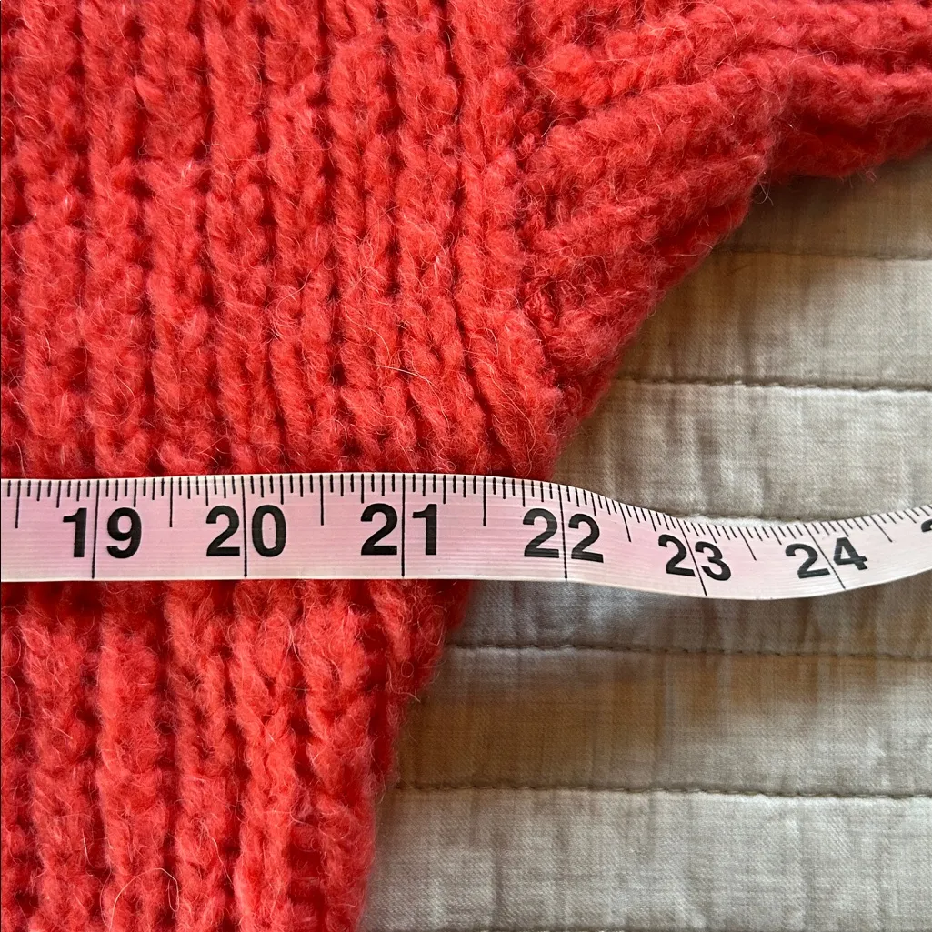 Anthro Pilcro Zamora chunky bright coral cowl neck oversized wool sweater XS - Image 8