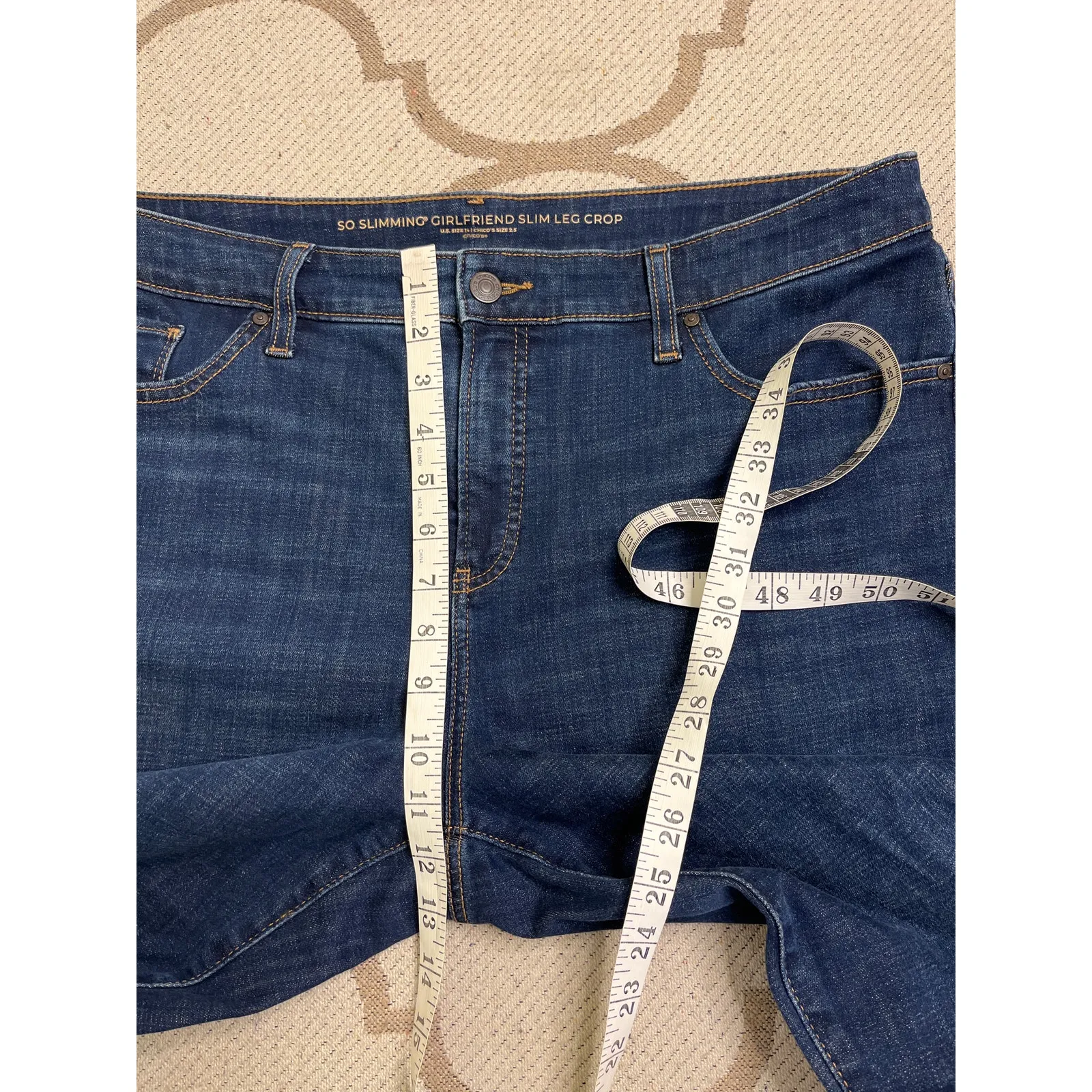 Chico’s So Slimming Girlfriend Slim Leg Crop dark wash blue jeans, size 2.5/ 14 - Image 10