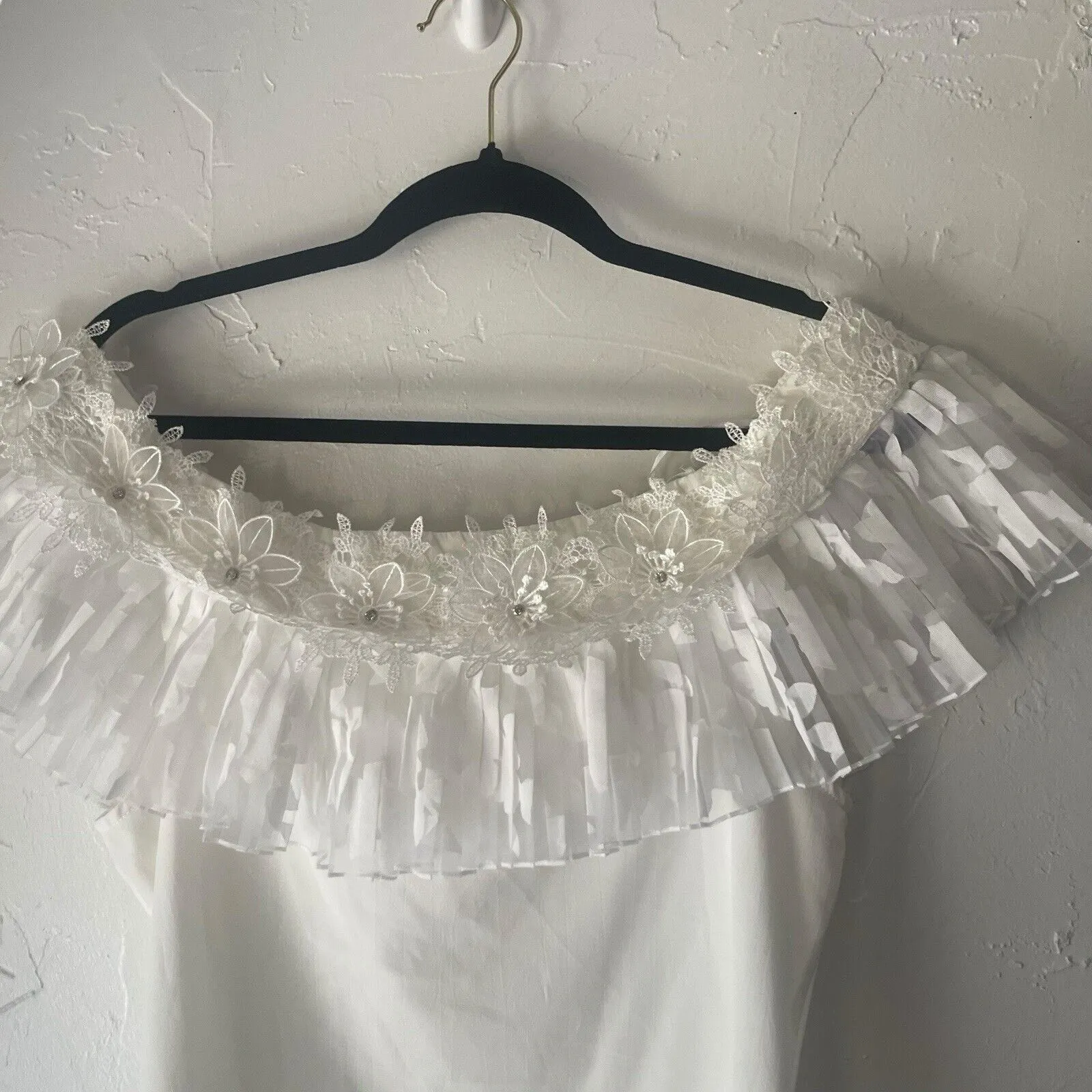 Lulumari Women's Size Large White Floral Formal Party Lace Detail Blouse‎ - Image 2