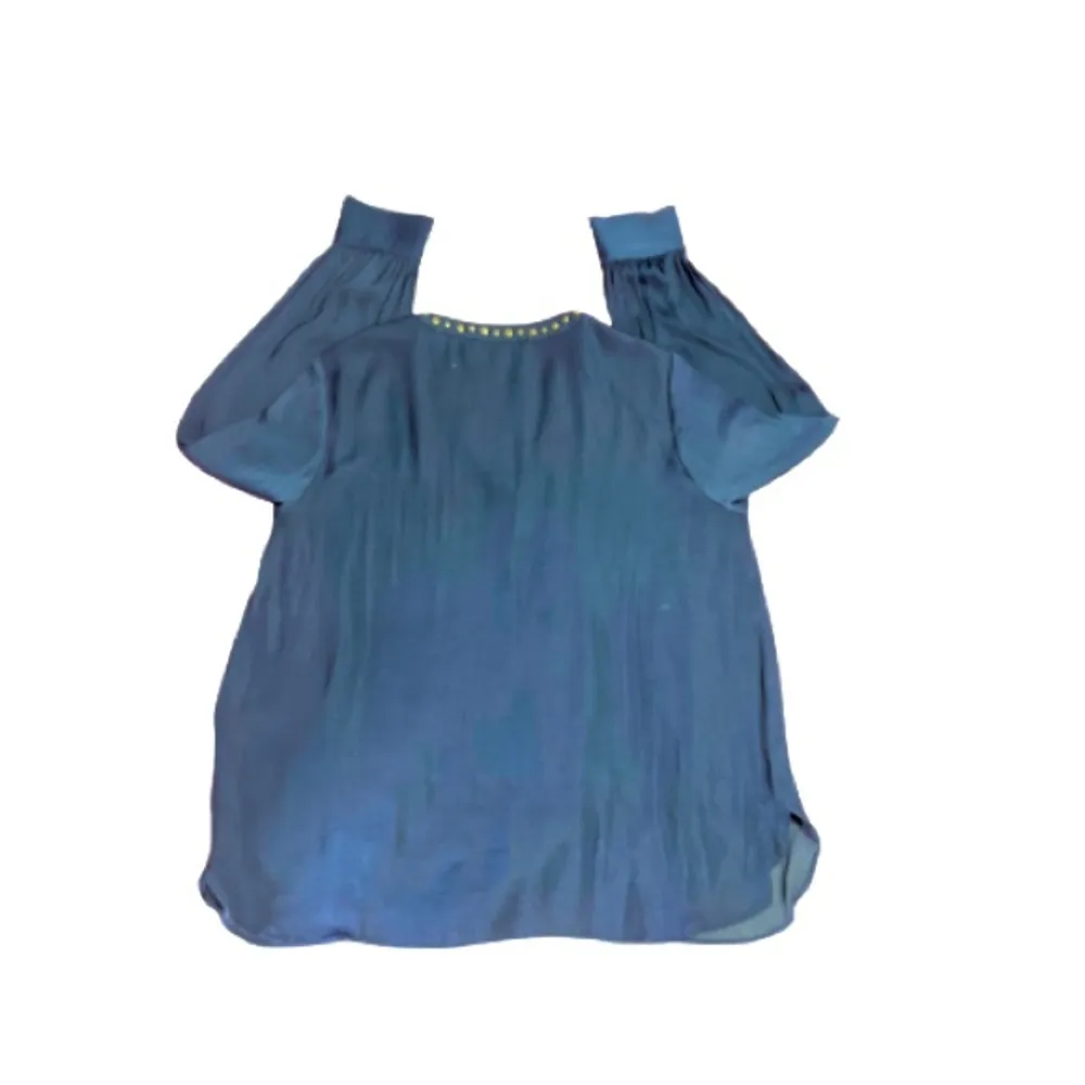 Catherine Malandrino Navy Blue Silk Gold Accents Blouse‎ Size Large y2k Mobwives - Image 2