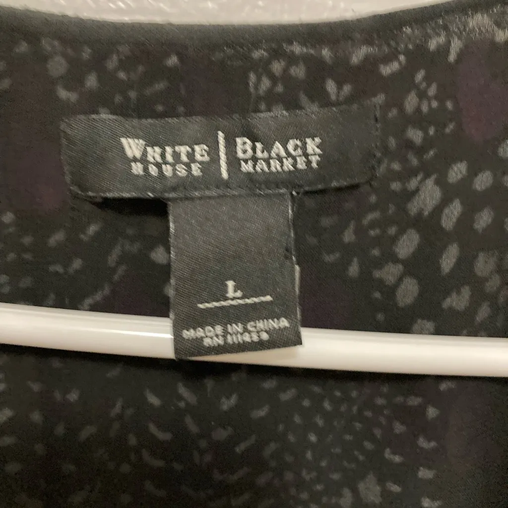 White House Black Market Black Purple Polka Dot Ruffle Sleeveless Blouse - Image 2