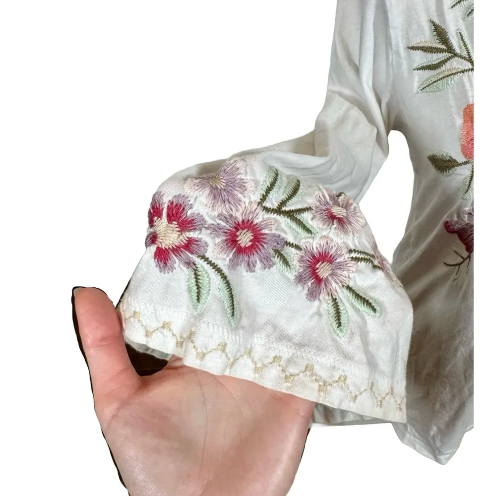 Johnny Was Vienna Floral Embroidered Long Kimono Sleeve Tee- Still Full Price - Image 9