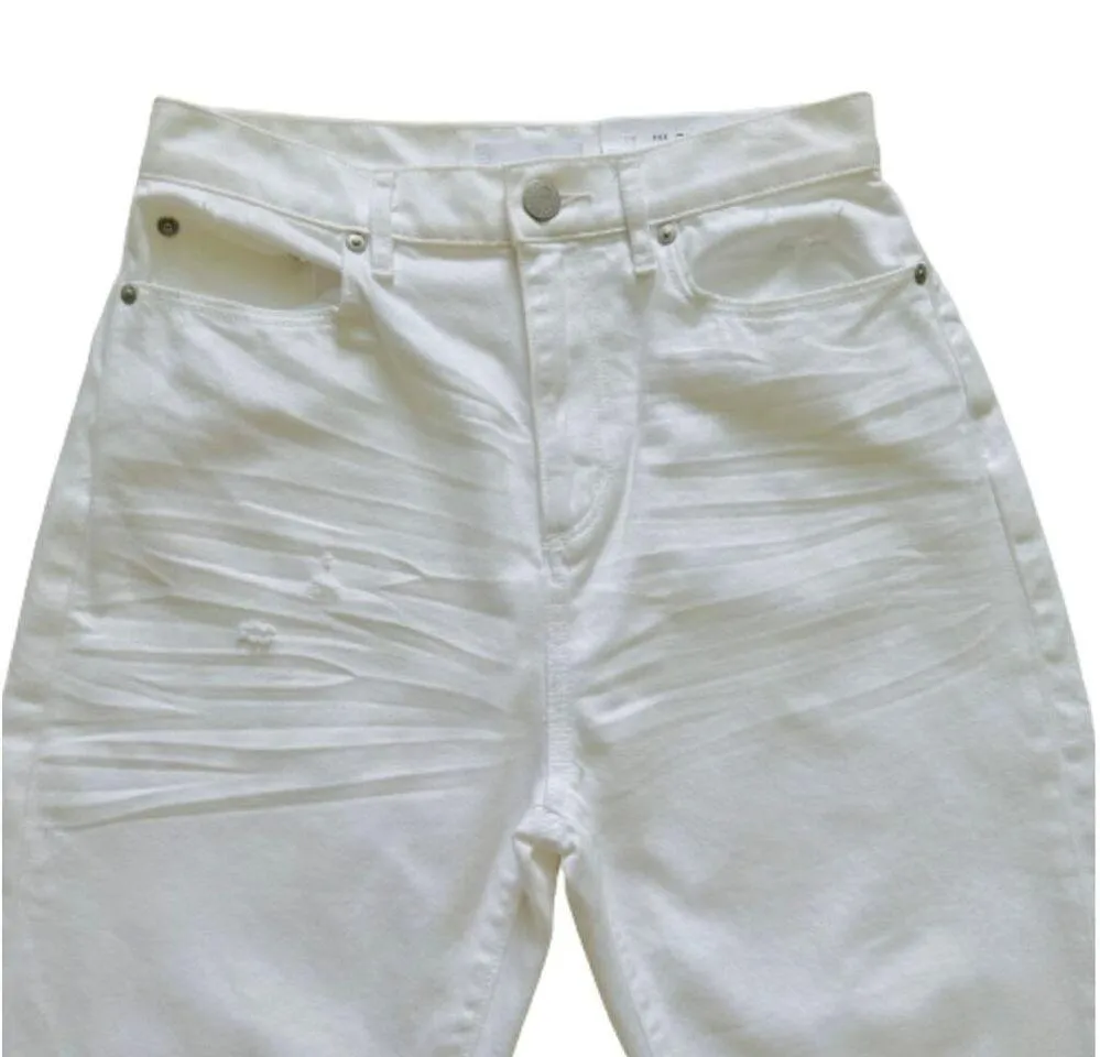 Loft Boyfriend Jeans White Cotton High Waist Rise Distressed Cuffed Jeans Size 0 - Image 5