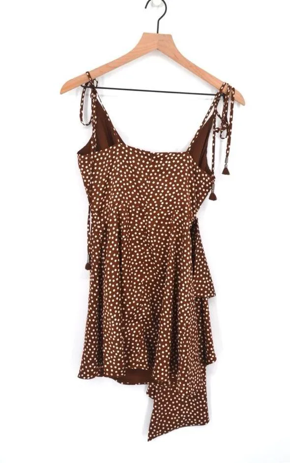 Lovers and Friends Nelly Draped Mini Dress Polka Dot Brown White Women's XS - Image 6