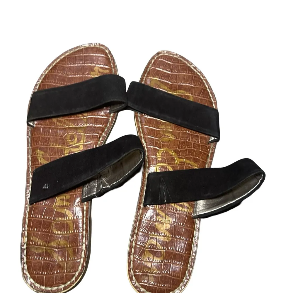 Sam Edelman Gala Slide Mule Black Suede Open Toe Two Strap Flat Slip On Sandals - Image 2