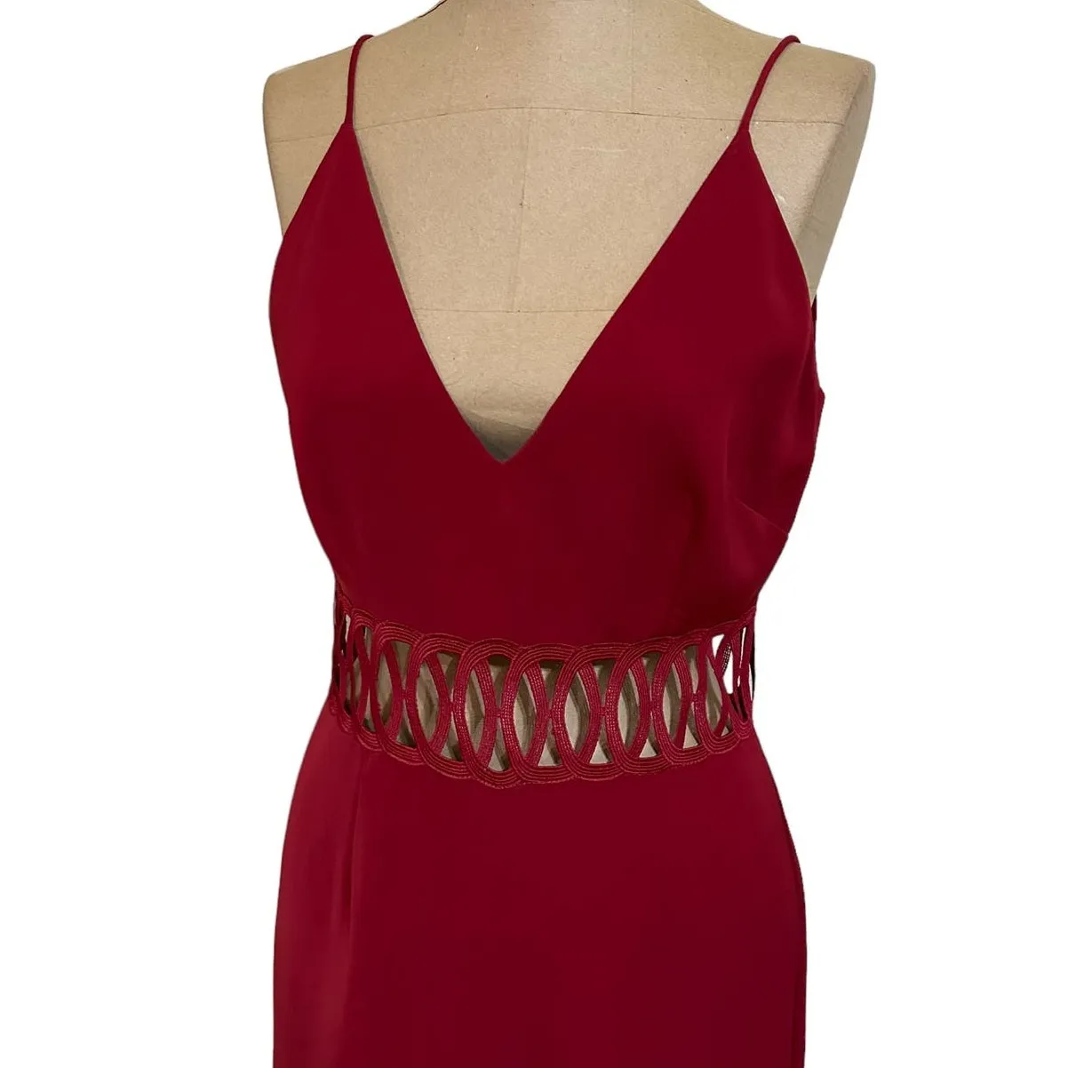 Keepsake  Jumpsuit Holiday Cherry Red Cut Out Waist Spaghetti Strap - Image 4