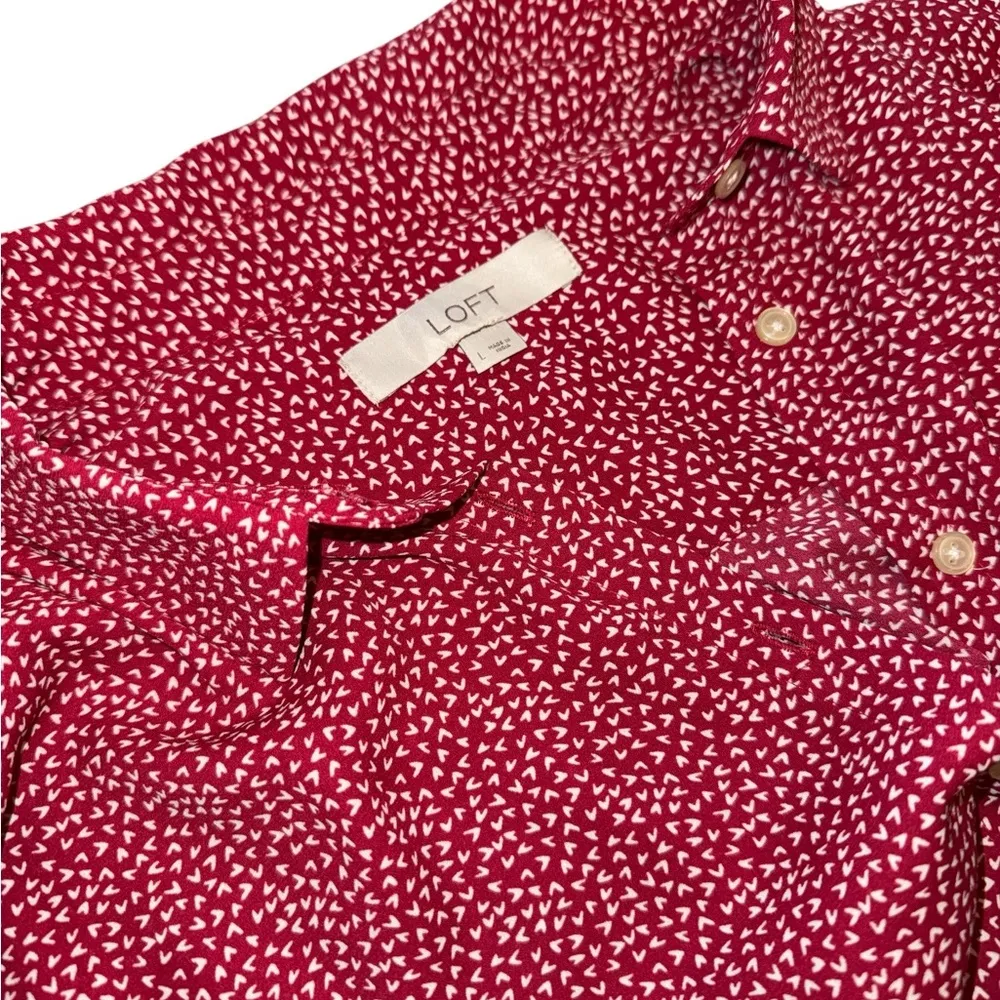 LOFT Crimson and White Geometric Shirt - Image 4