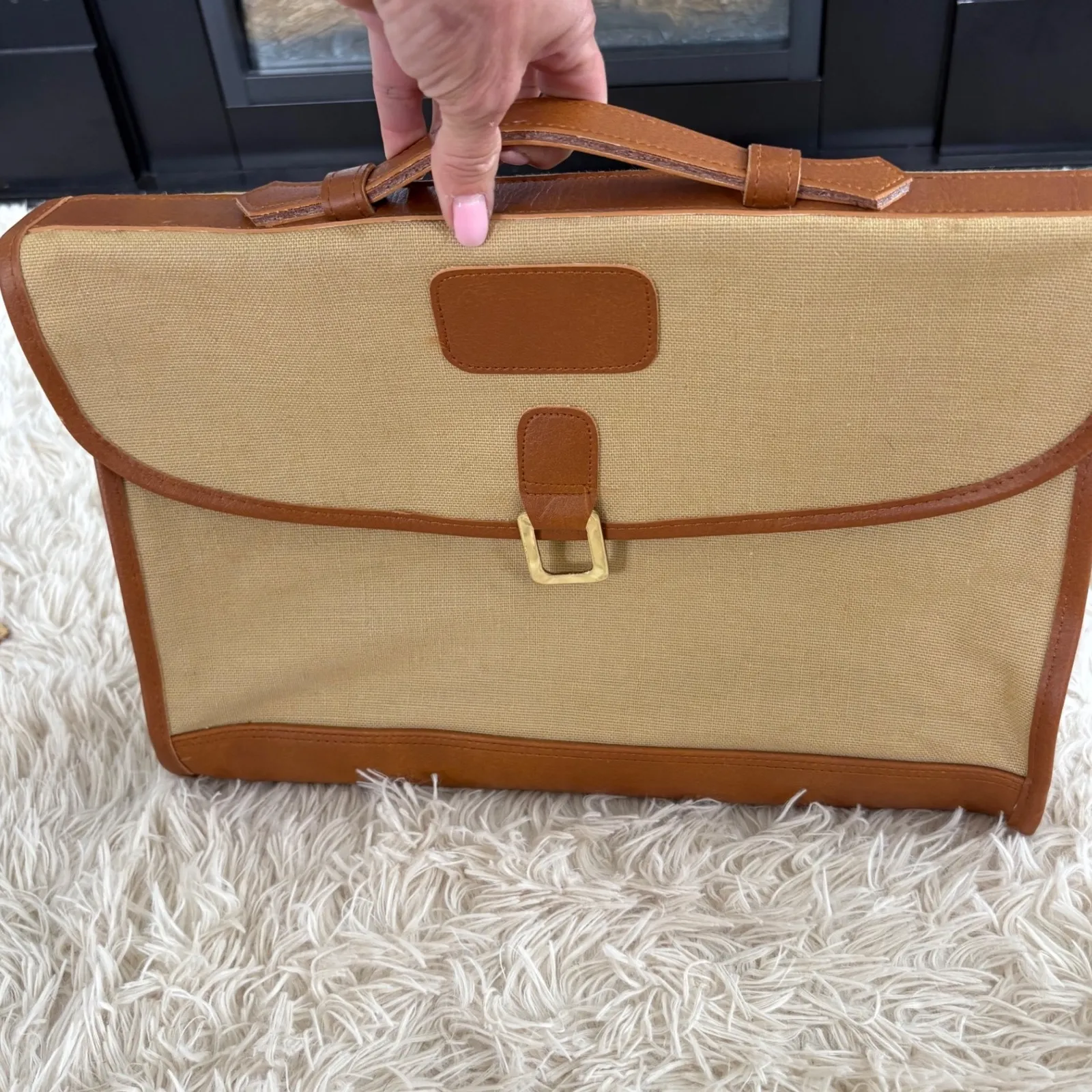 Vintage Ultima II Charles Revson Beige Canvas Leather Shoulder Bag NEW Tan - Image 6