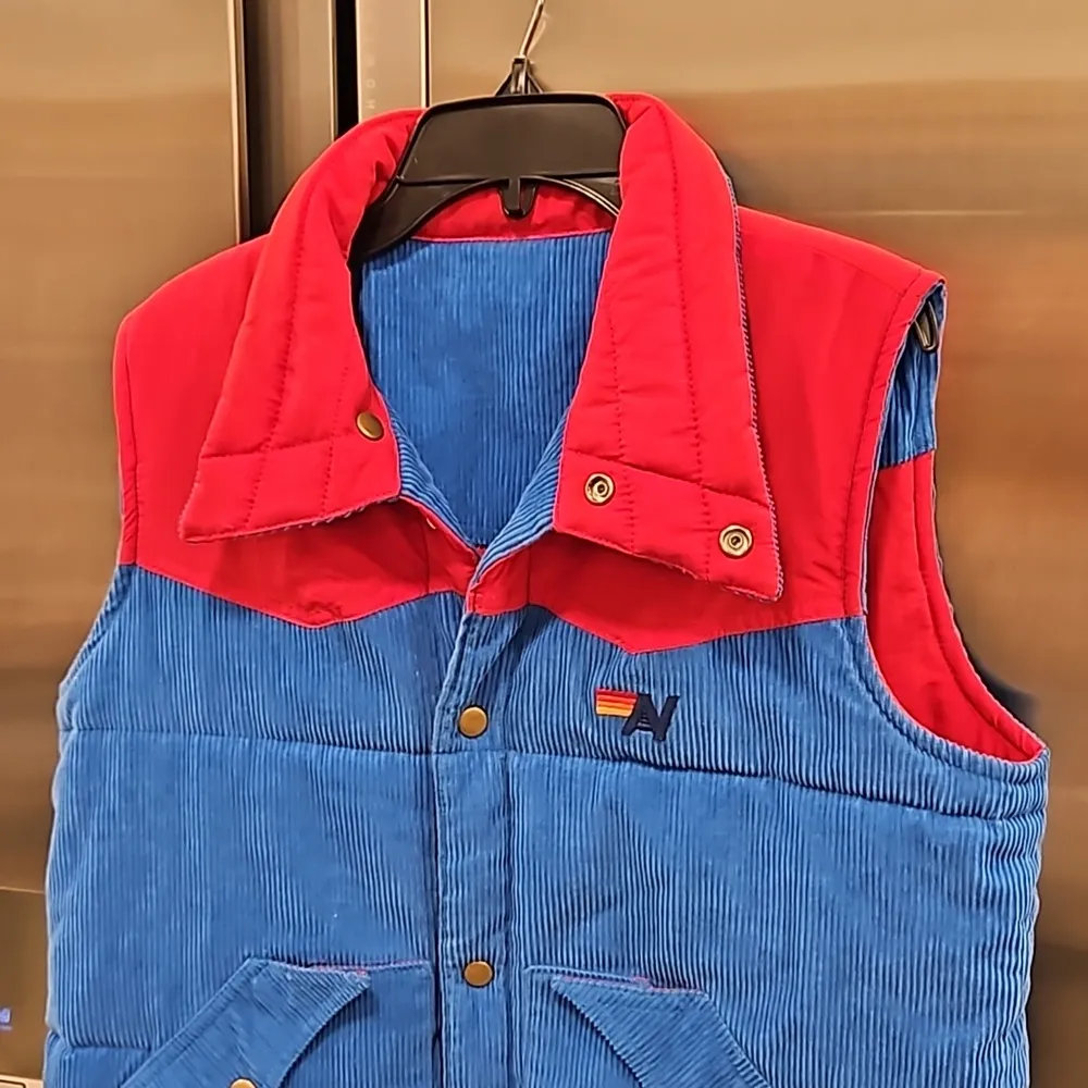 đź’•AVIATOR NATIONđź’• Reversible Sleeveless Corduroy Vest ~ Red & Blue Small - Image 8