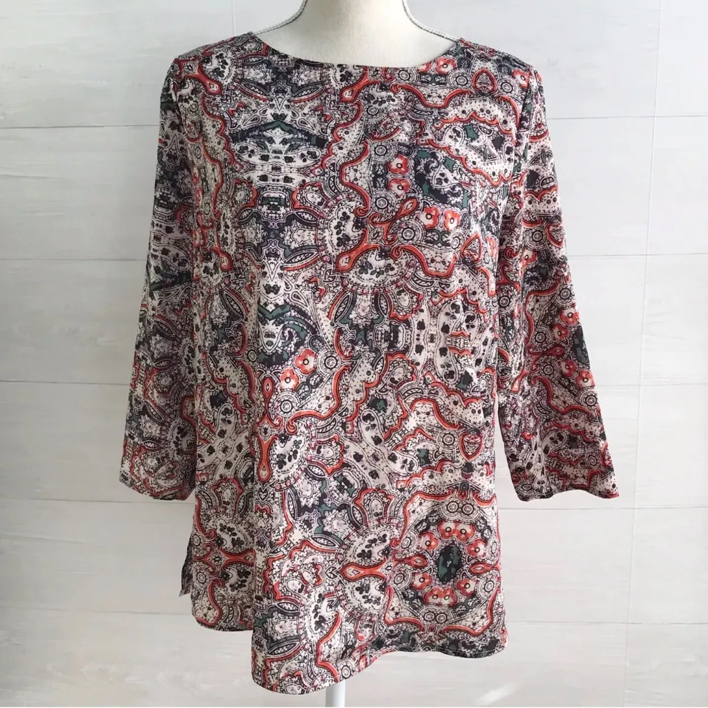 NWT The Limited Mosaic Abstract Print Ruffle V Back 3/4 Sleeve Blouse Top Boho S - Image 3