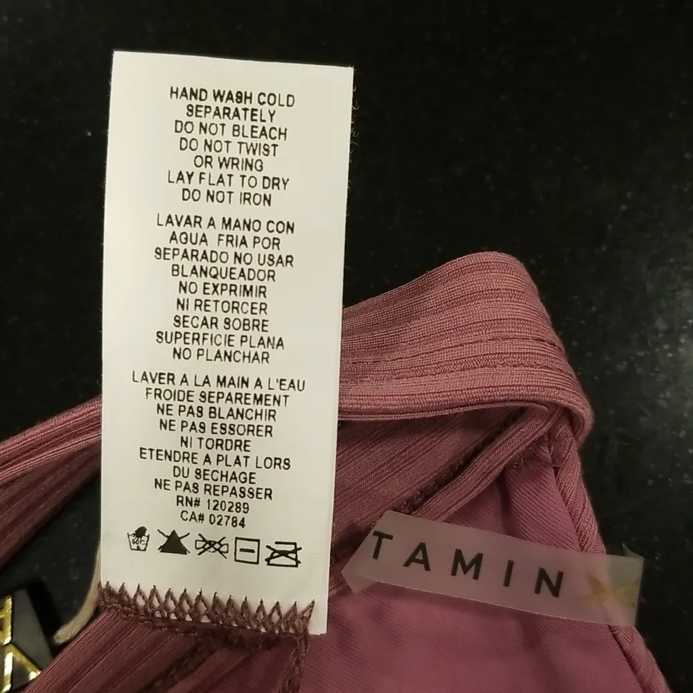 💕VITAMIN A💕 Rose Rib Moss Bikini Top ~ Ribbed Textured Dusty Rose 12 D XL NWOT - Image 16