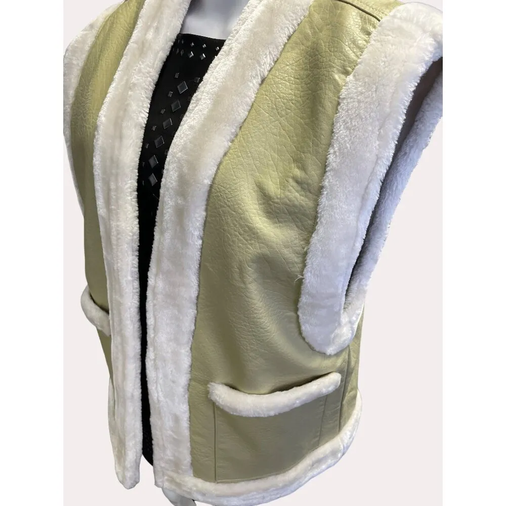 Weworewhat Women's reversible Vest Cream Matte Leather Faux Fur Size L SKU 6038 - Image 3