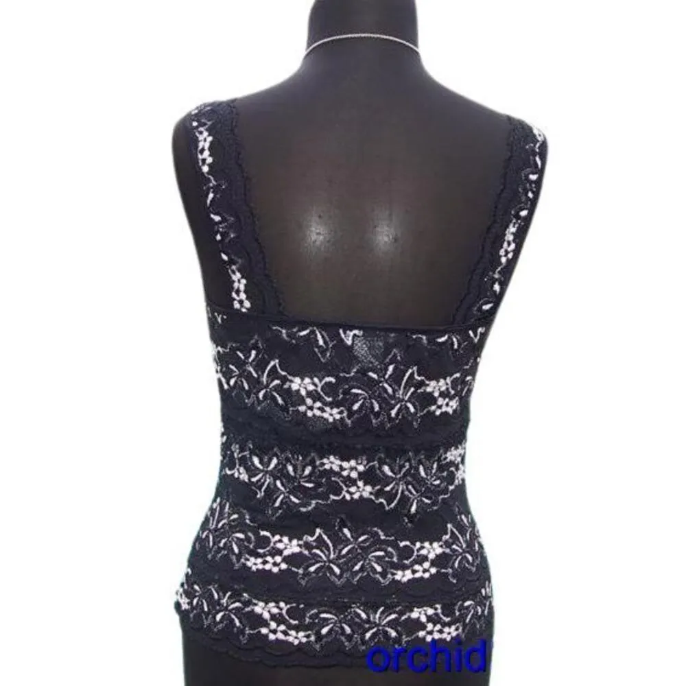 Cache Sheer Illusion Lace Mesh Cami Top New Black White Stretch NWT $98 - Image 3